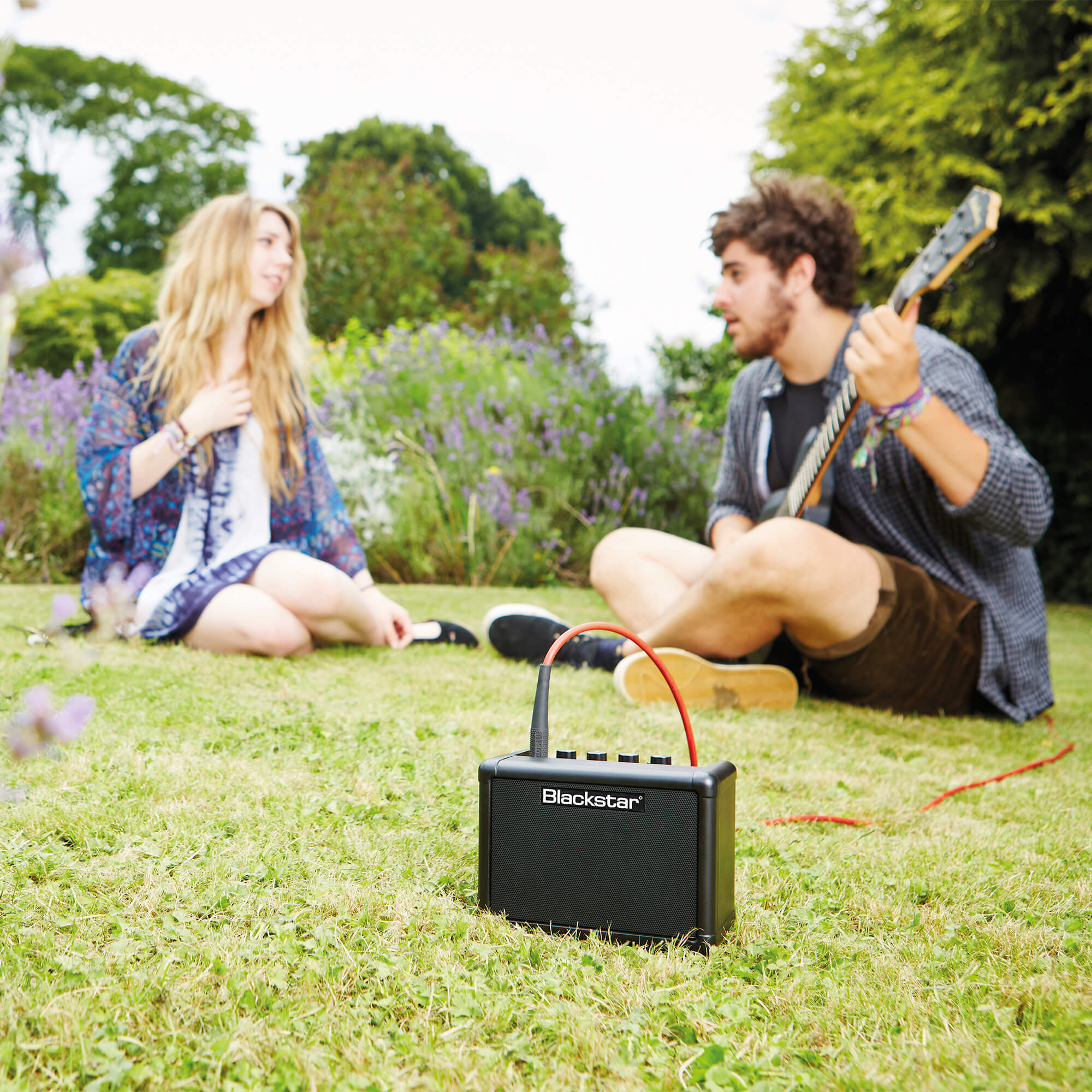 Blackstar Amps FLY 3 mini guitar amplifier at a park