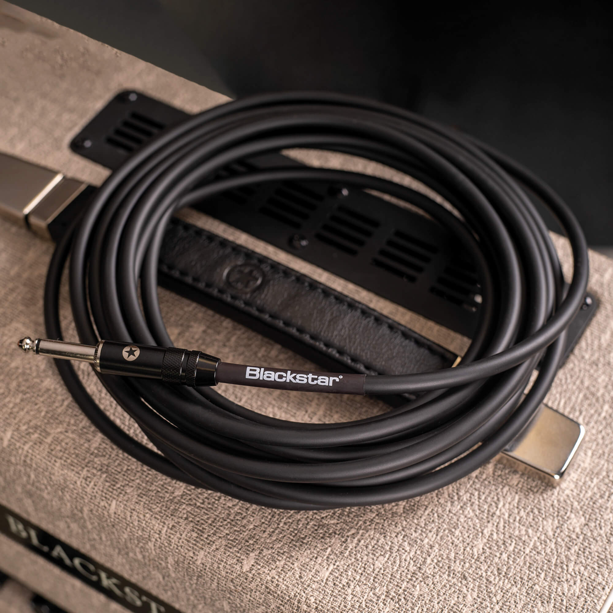 Blackstar instrument cable on top of amplifier
